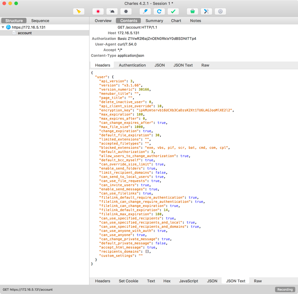 Charles Proxy request and response details