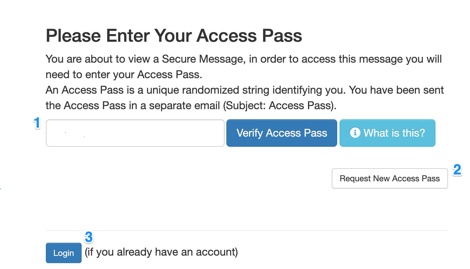 Access pass authentication page