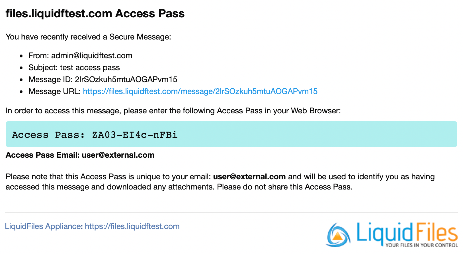 Access pass email notification
