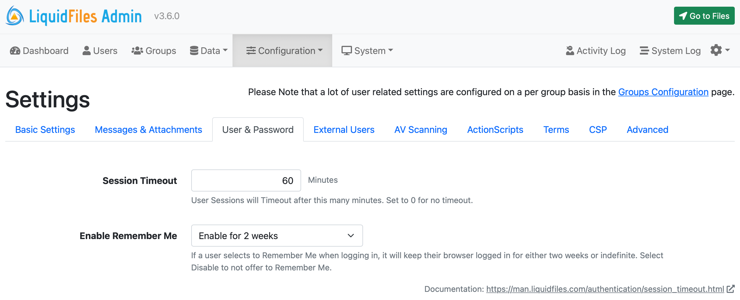 Session Timeout Configuration