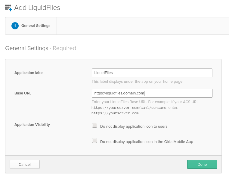 Okta LiquidFiles base URL configuration