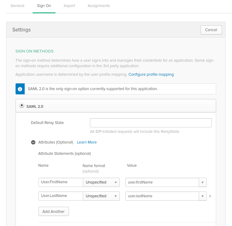 Okta SAML attribute mapping