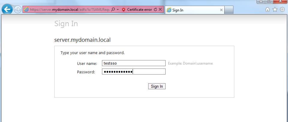 IdP domain login authentication page