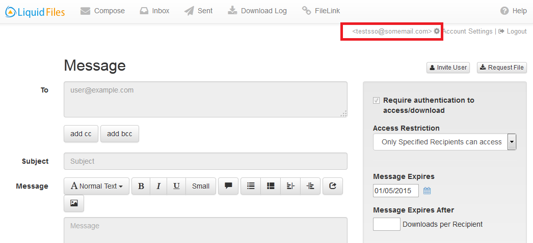 Successful SSO login to LiquidFiles