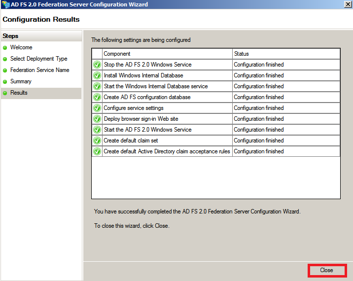 AD FS SSO configuration complete