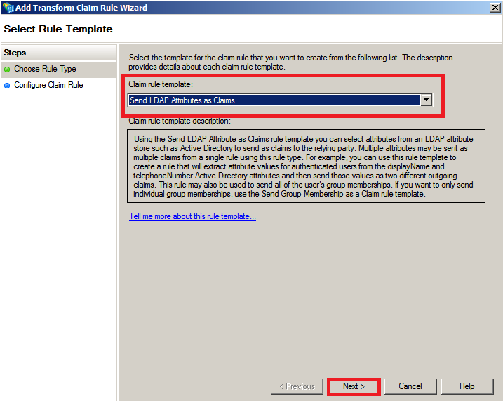 LDAP attribute claim rule configuration