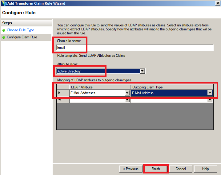Email address claim rule mapping