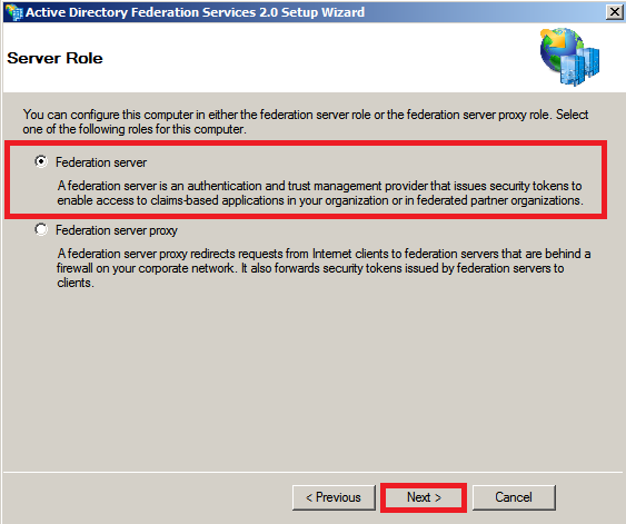 AD FS 2.0 RTW installation wizard step 3