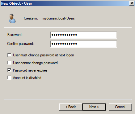 Active Directory user password creation