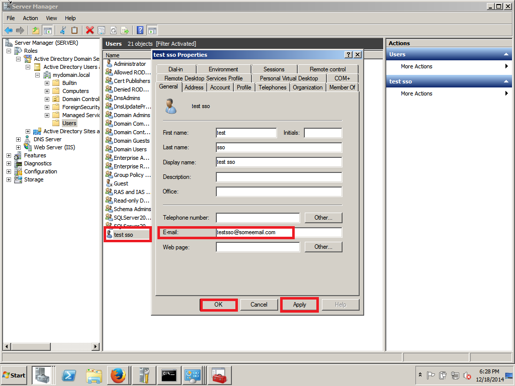 Active Directory user email properties