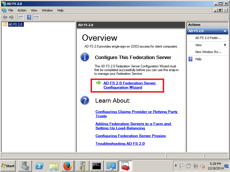 AD FS federation server configuration wizard