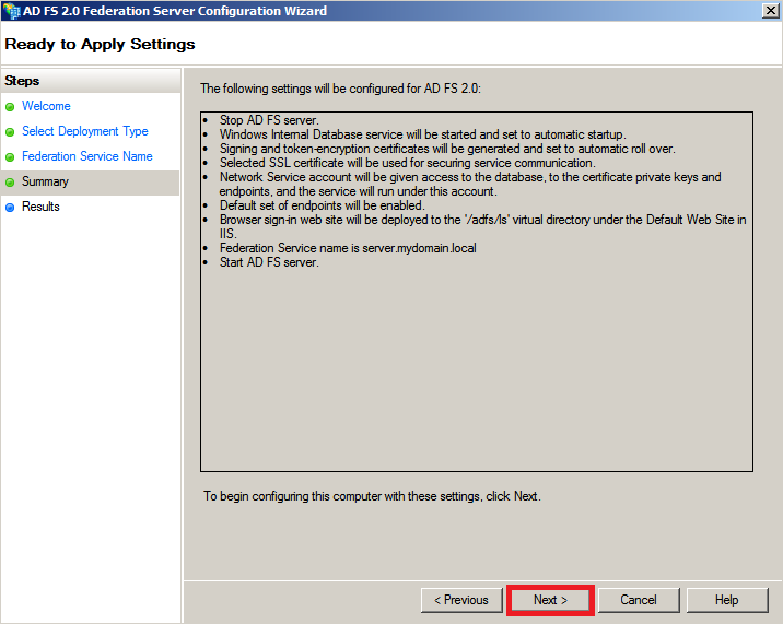 AD FS SSO configuration step 9