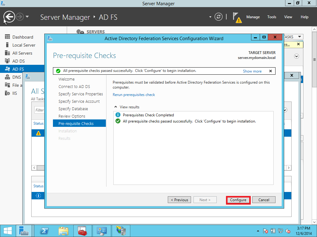 AD FS SSO configuration step