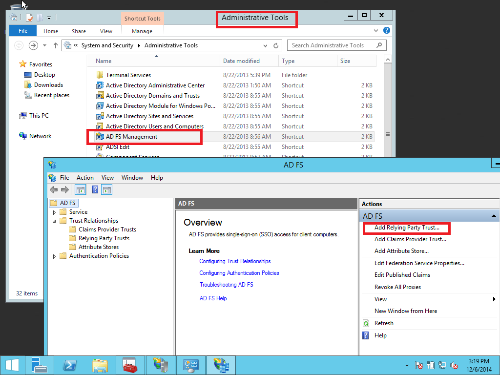 Relying party trust wizard start
