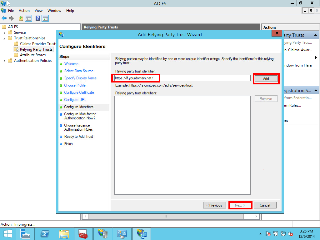 Relying party trust HTTPS identifier