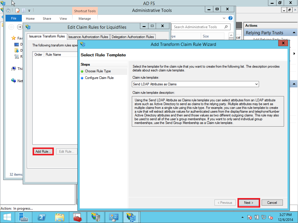LDAP attribute claim rule configuration