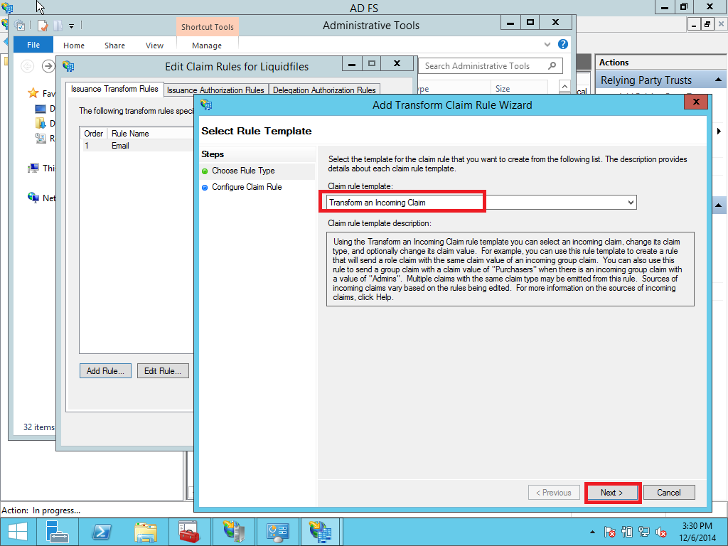 Transform incoming claim rule template