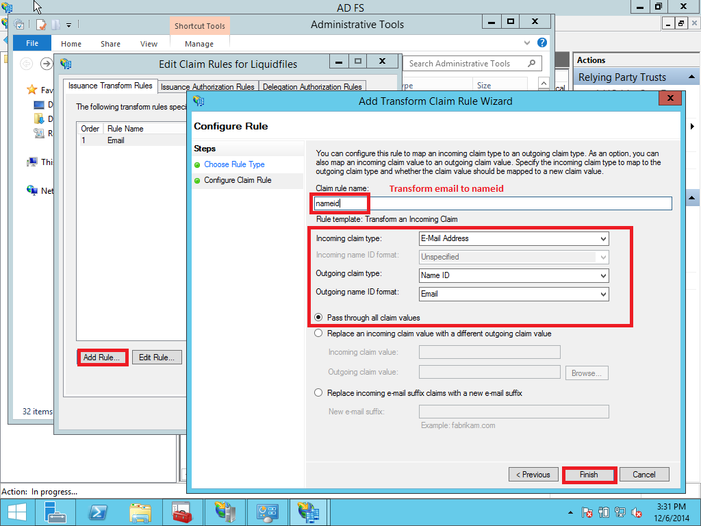 NameID claim rule configuration