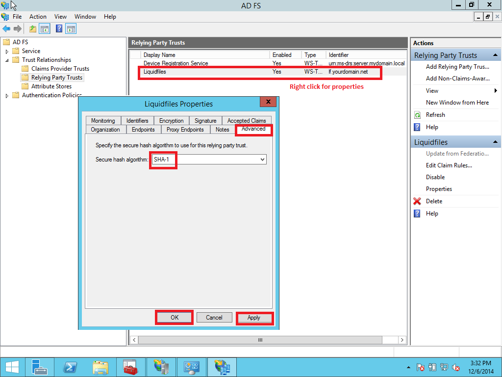Trust settings SHA algorithm selection