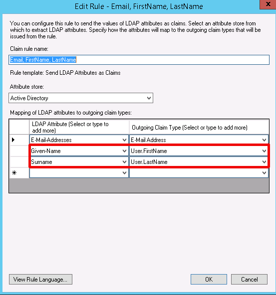 Optional claim rules for name attributes