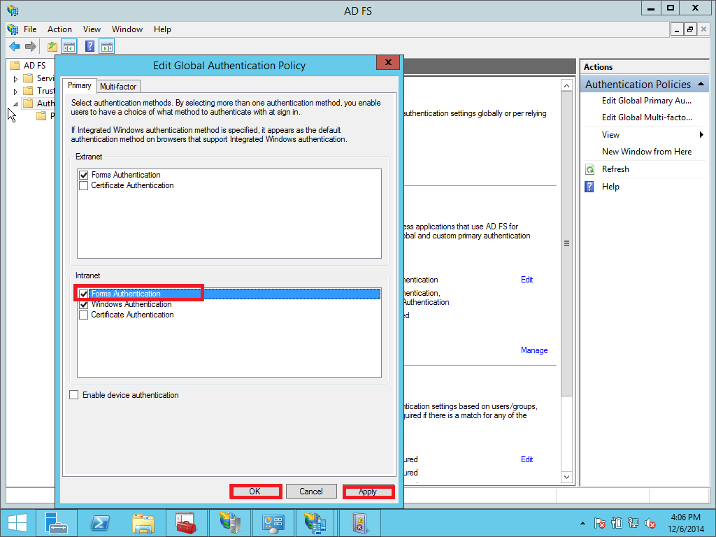 Intranet form authentication enabled
