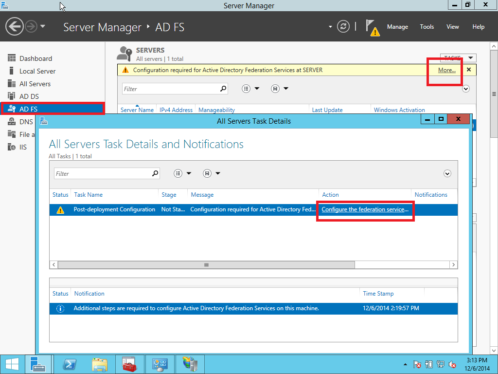 AD FS SSO service configuration start