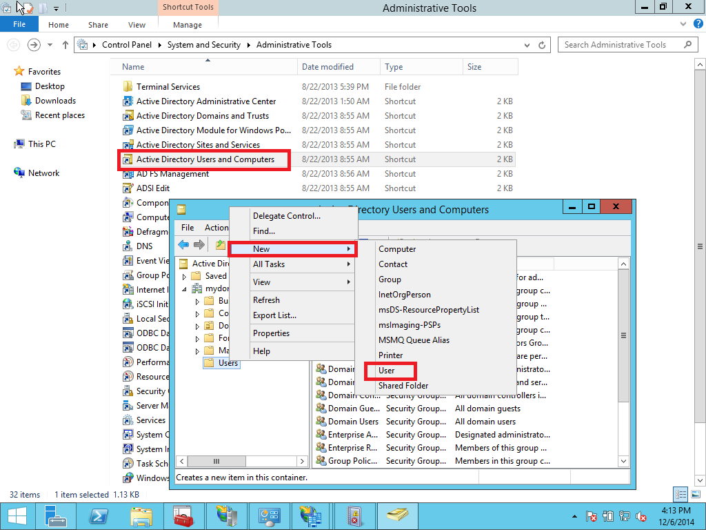 Active Directory new test user