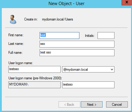 Active Directory user creation