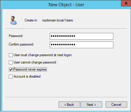 Active Directory user password creation