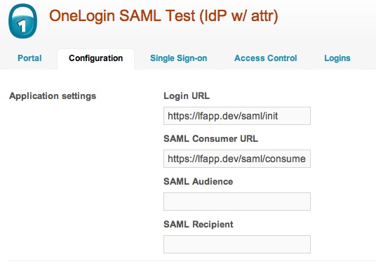 OneLogin application URL configuration