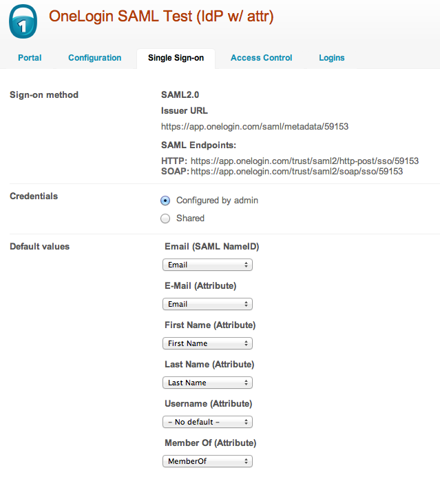OneLogin SAML NameID and attribute settings