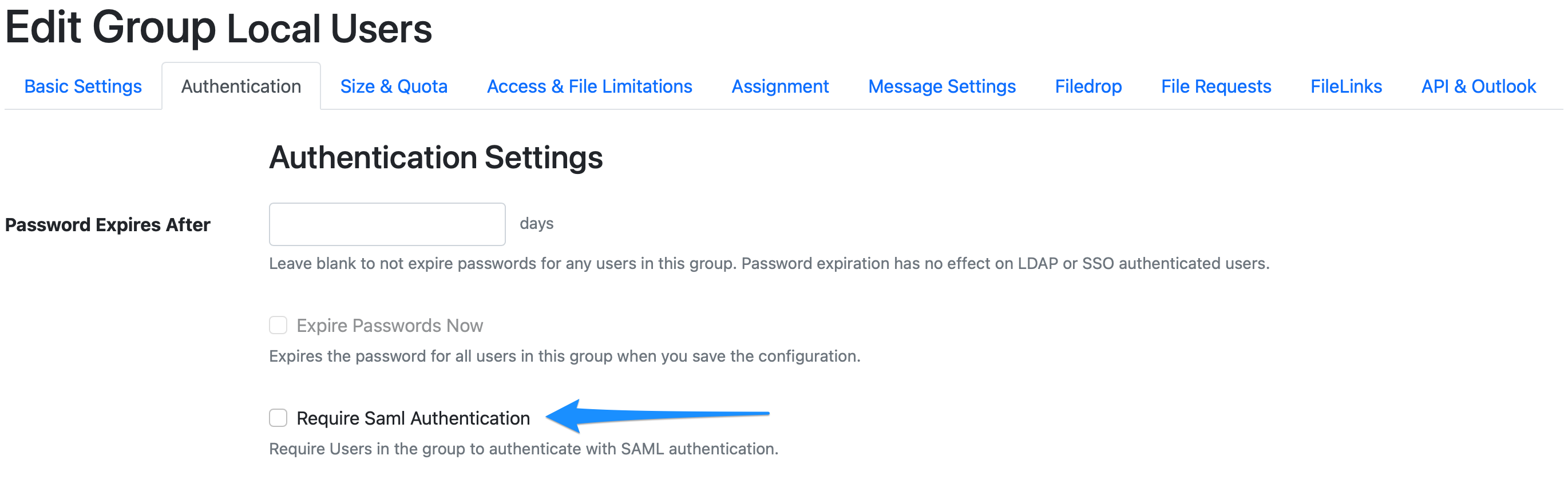 Force SAML authentication group setting