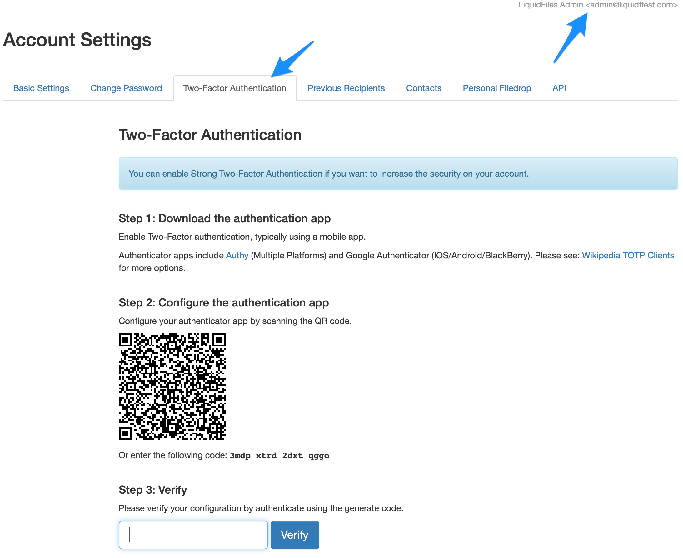 TOTP user setup with QR code