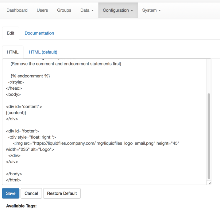 Email layout template with logo