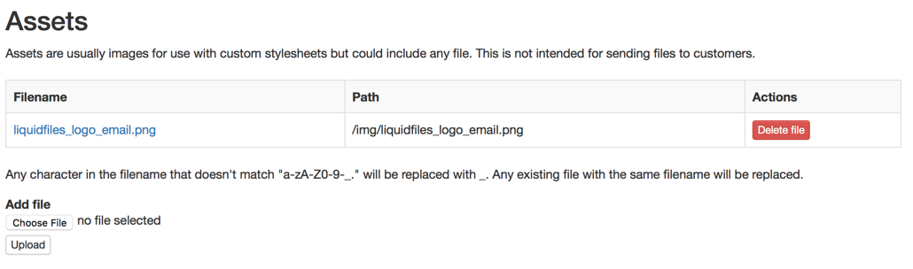 Branding asset file upload section