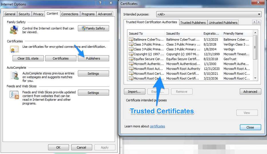 Trusted certificate authorities list