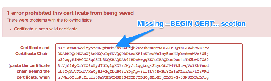 Invalid certificate format error