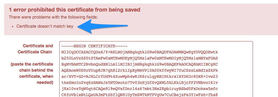 Certificate does not match key error