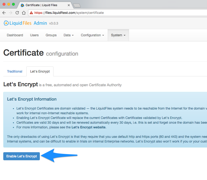 Let's Encrypt enabled successfully