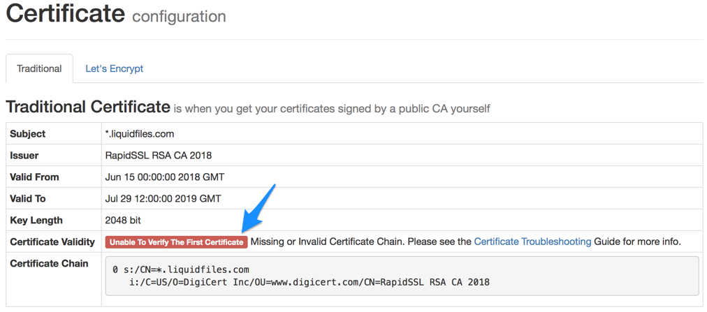 Missing certificate chain error