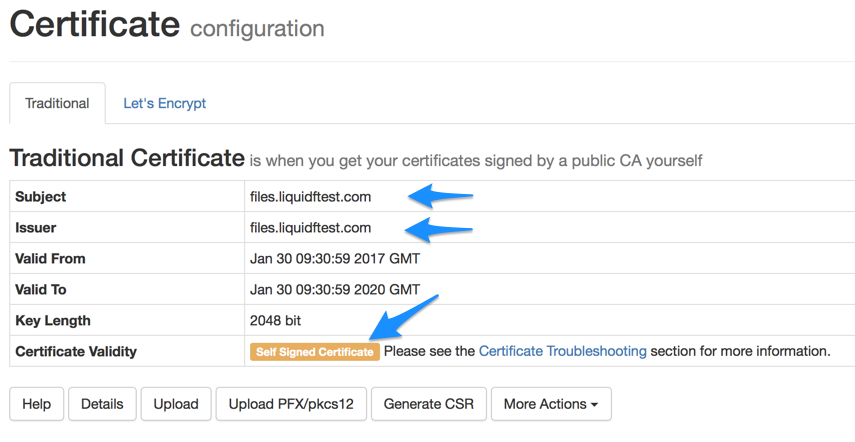 Self-signed certificate warning page