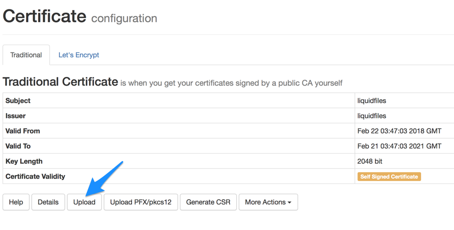 Certificate upload button