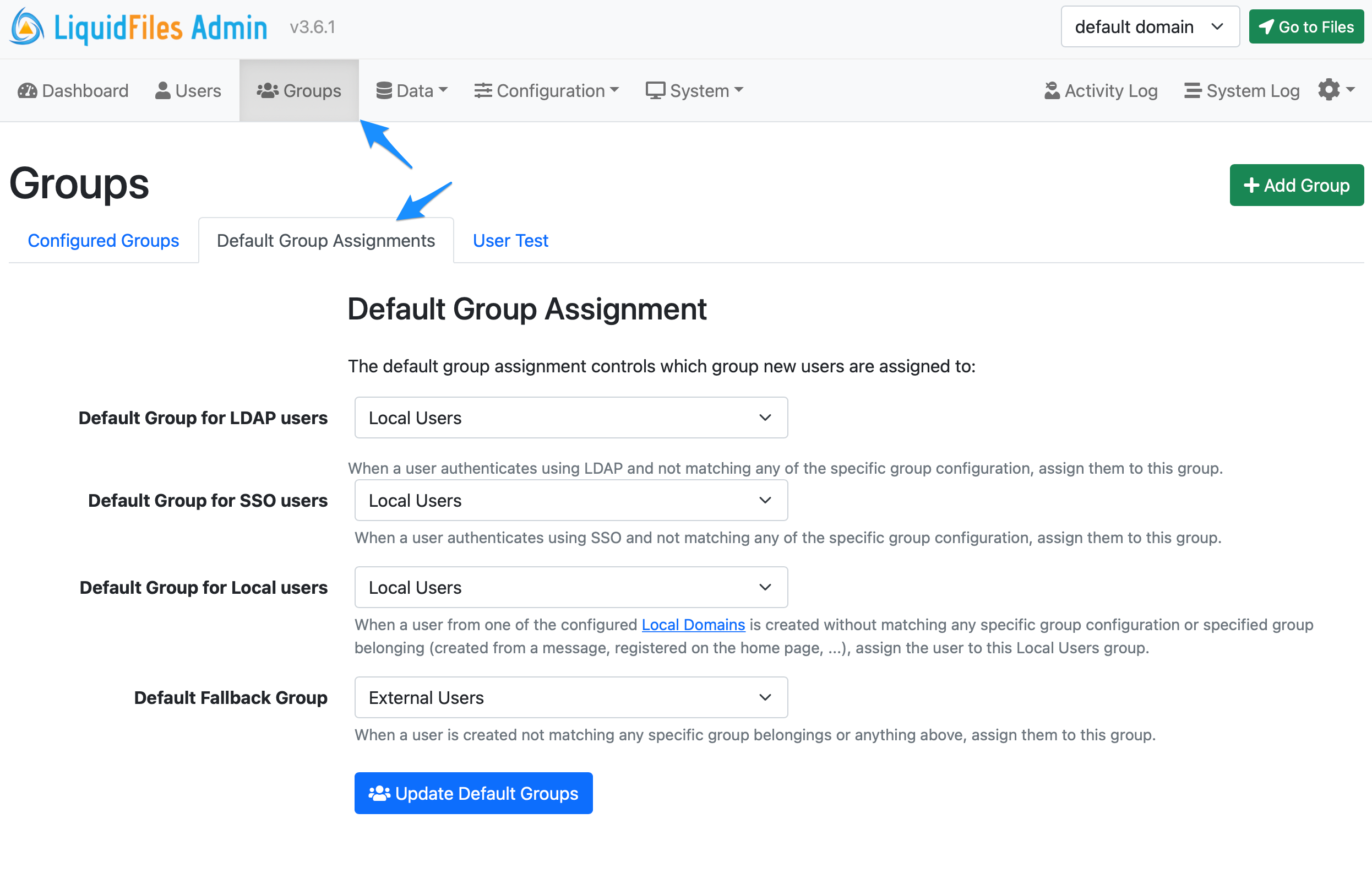 Default Group Assignment Configuration