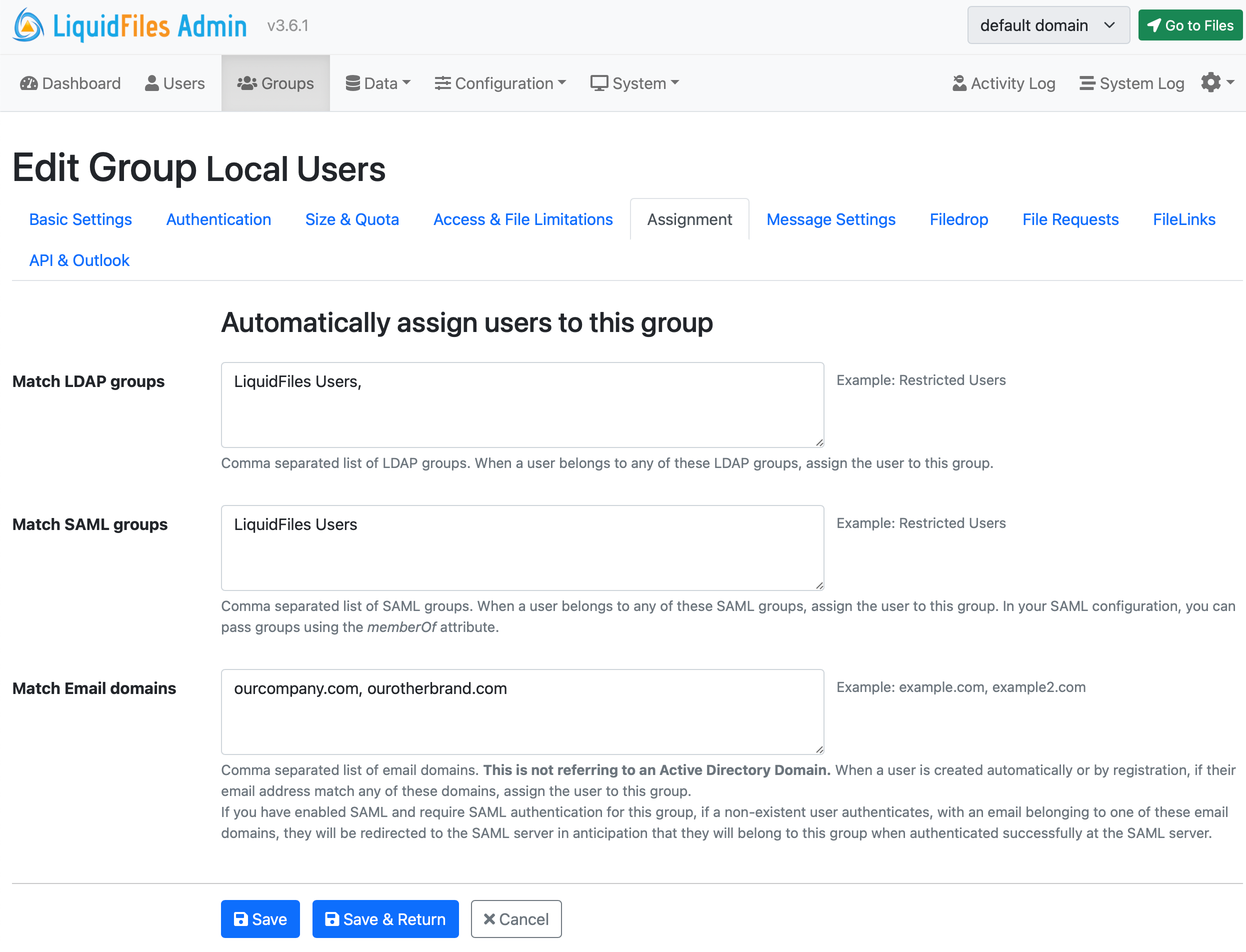 Group Match Configuration