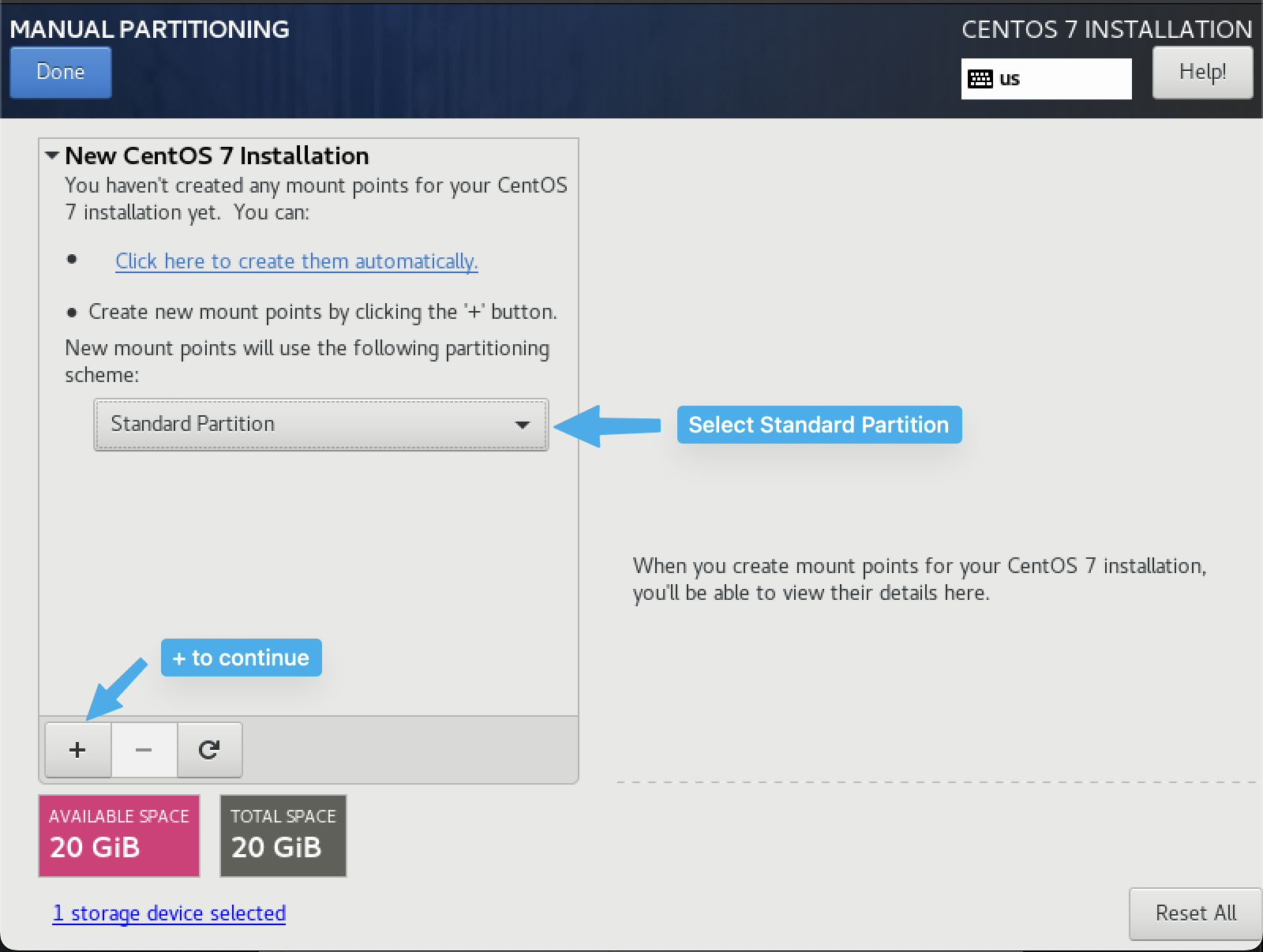 Standard partition type selection