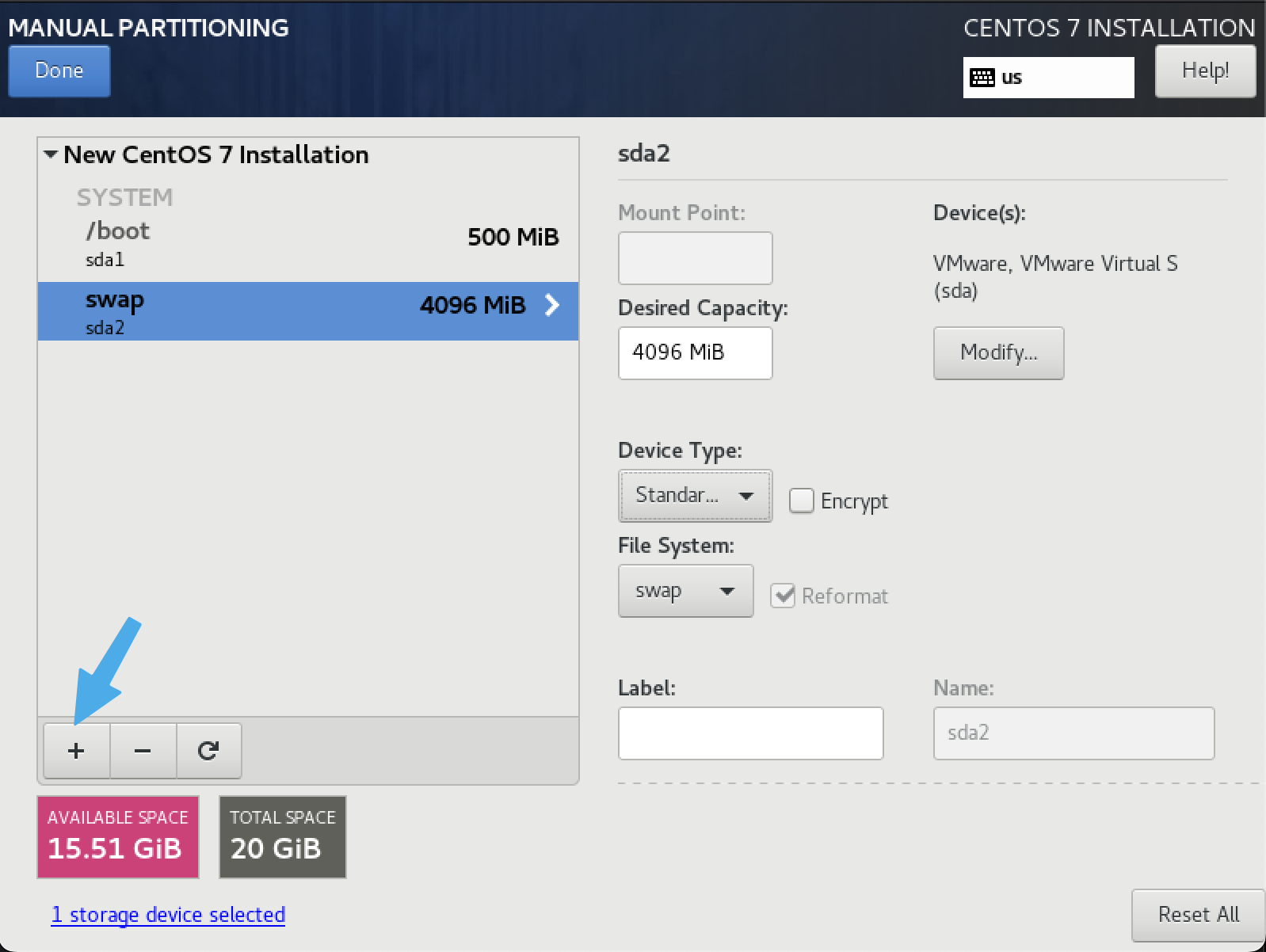 Add another partition dialog