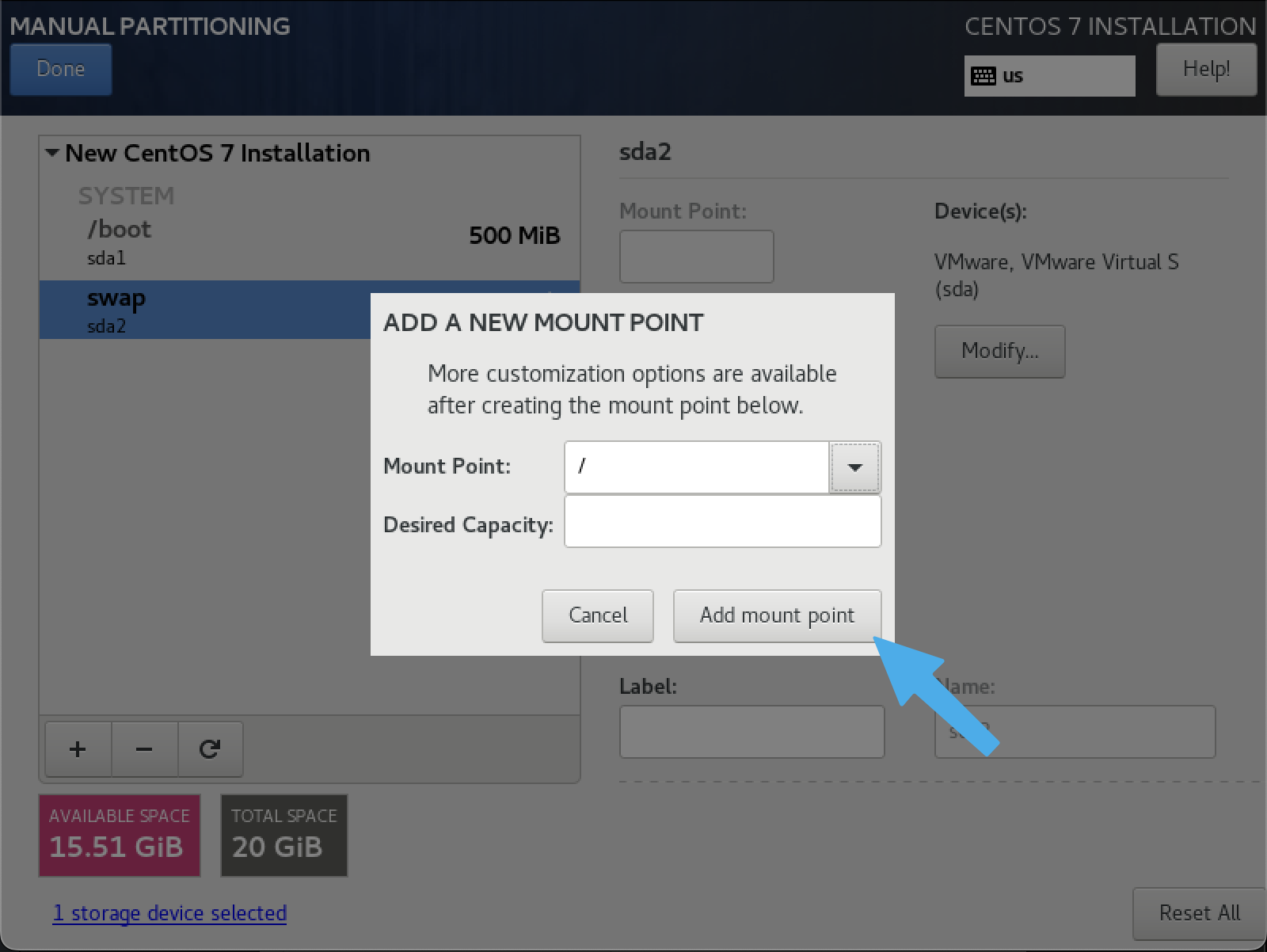 Adding root partition