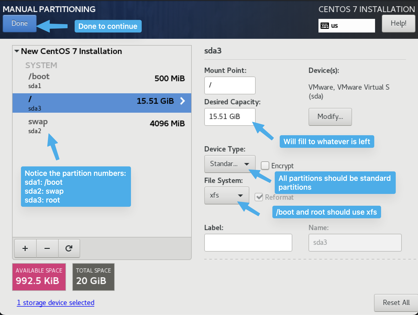 Completed partition layout