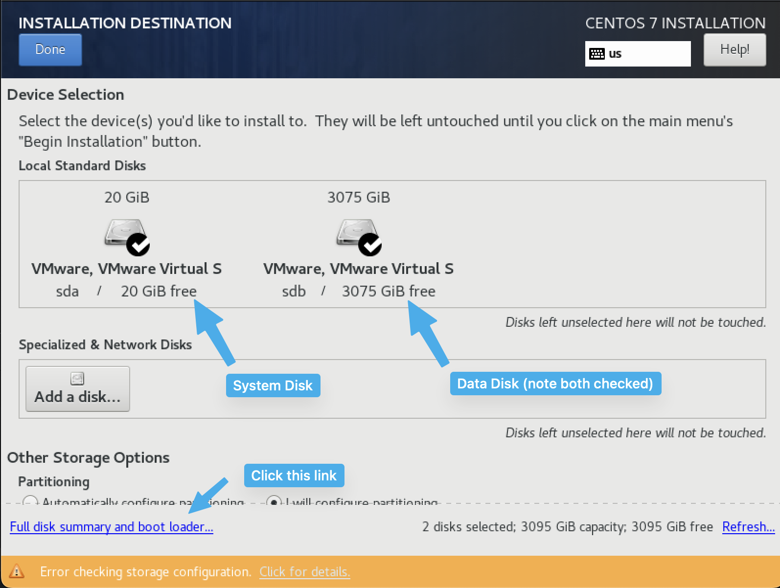Two disk selection screen