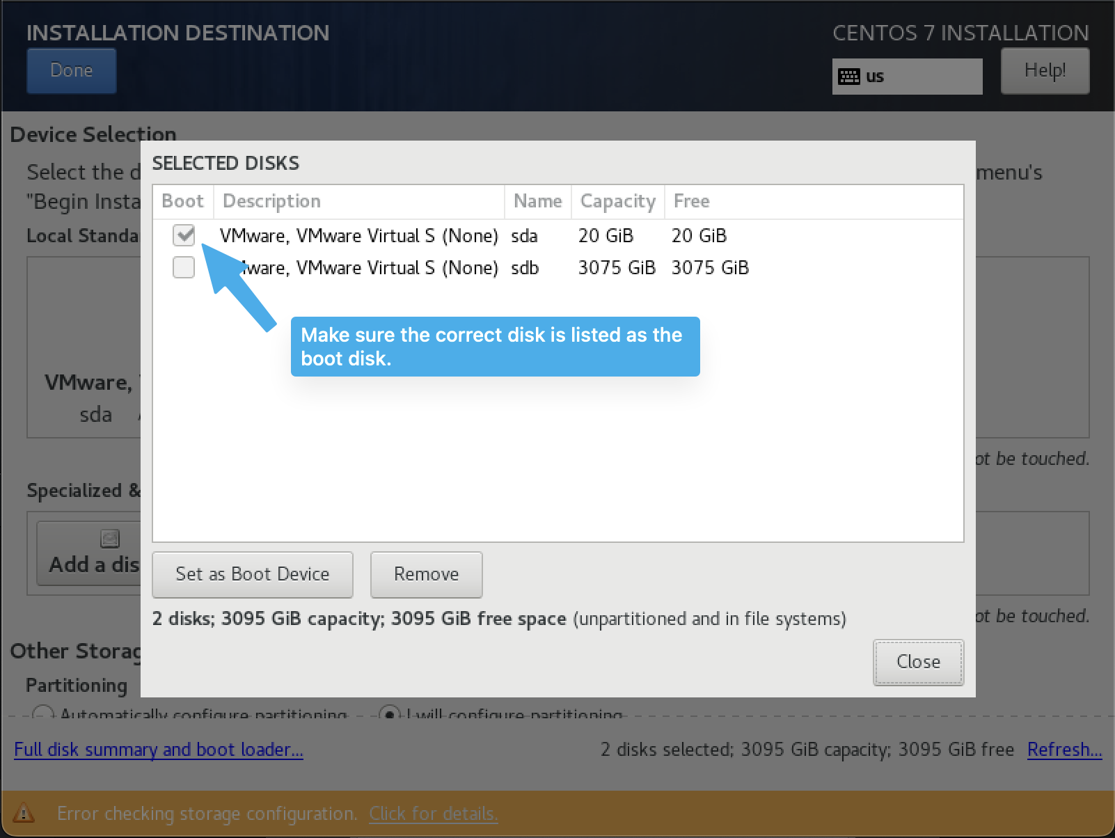 Boot disk configuration